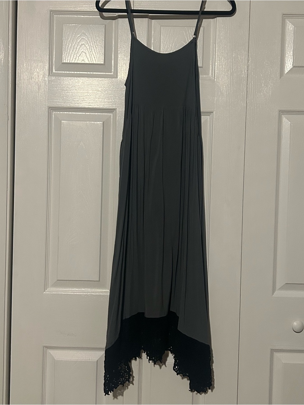 Free People Dark Gray Spaghetti Strap High-Low Dress with Lace Hem